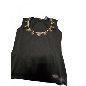 New York & Company Black Sleeveless Top with Gold Embellishments, Size Small